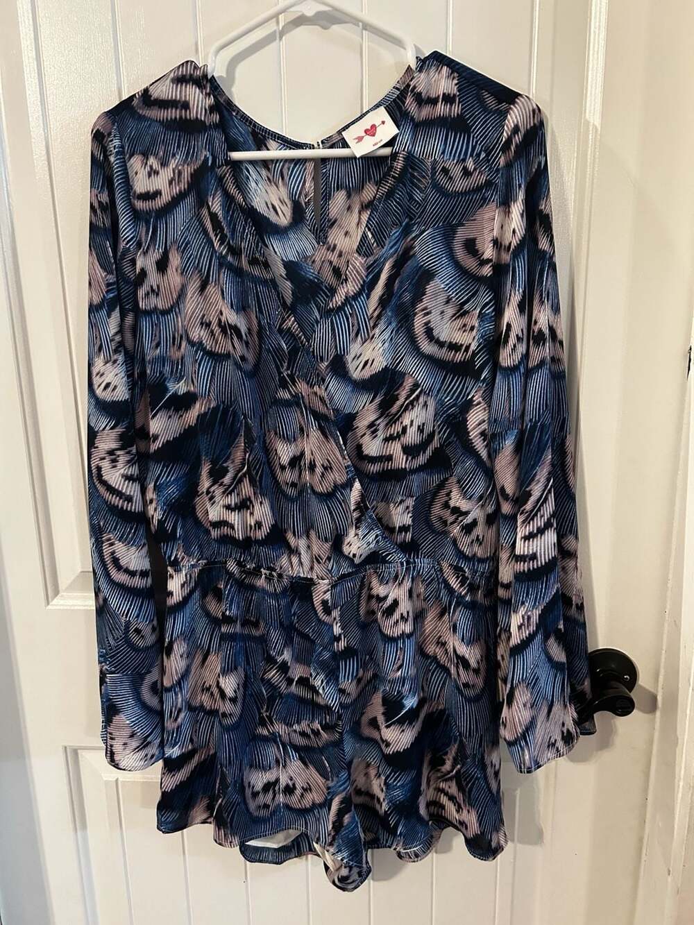 BuddyLove Peacock Feather Print Long Bell Sleeve Romper